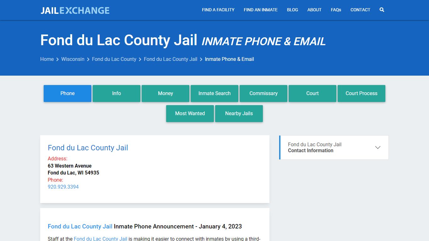 Inmate Phone - Fond du Lac County Jail, WI - Jail Exchange